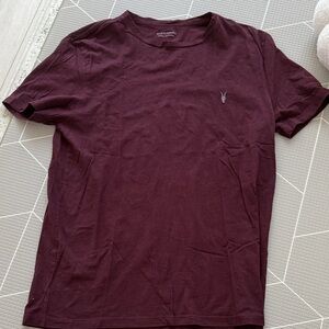 All Saints Men's Burgundy Short Sleeve Tee